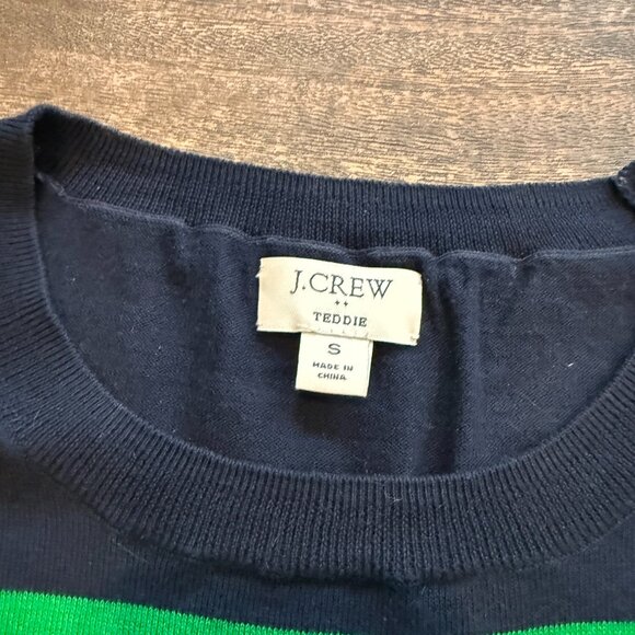J.Crew Teddy Sweater in Kelly Green & Navy Stripe, Size S, fine knit - Picture 2 of 3